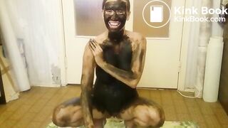 Blonde milf smears poop on entire body