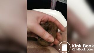 shy teen rubs shit