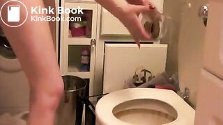 girl pooping into glass