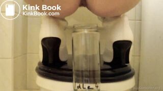 Woman pooping into jar.3