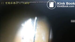 cute Chinese lady pooping and cleaning the toilet