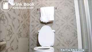 sexy woman pooping on toilet.