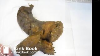 Brunette girl is pooping in the bathroom