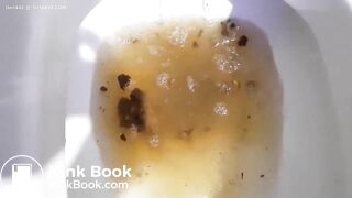 Blonde girl shit and chokes toilet.