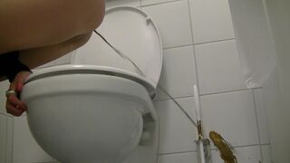 Girl diarrhea on floor of gas station toilet