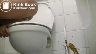 Girl diarrhea on floor of gas station toilet
