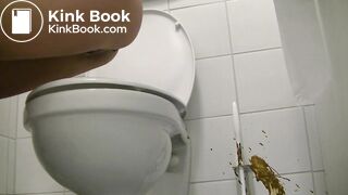 Girl diarrhea on floor of gas station toilet