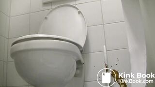 Girl diarrhea on floor of gas station toilet