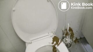 Girl diarrhea on floor of gas station toilet
