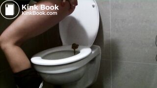 Girl smearing scat on airport toilet seat