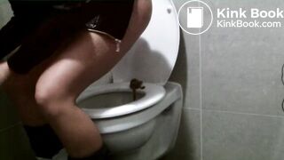 Girl smearing scat on airport toilet seat
