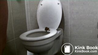 Girl smearing scat on airport toilet seat