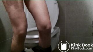 Girl smearing scat on airport toilet seat