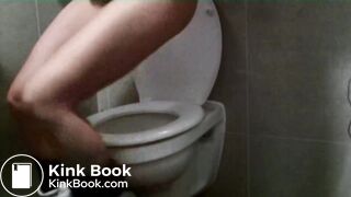 Girl smearing scat on airport toilet seat