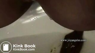 girl with sexy body shitting long turd in toilet