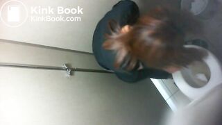 Chinese girl taking poop in the toilet