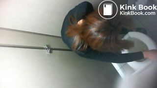 Chinese girl taking poop in the toilet