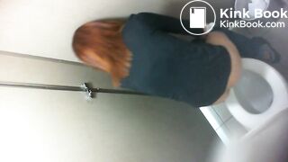 Chinese girl taking poop in the toilet