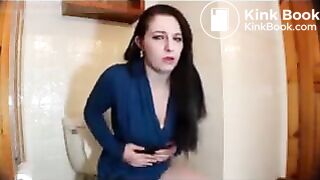 Sexy brunette pooping on the toilet