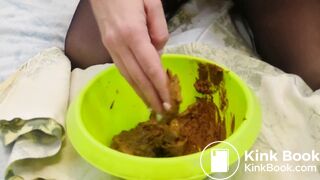 hot girl smears shit on body and hair