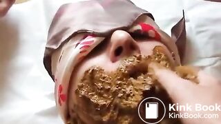 Lady drops a shit on her slave mouth