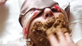 Lady drops a shit on her slave mouth