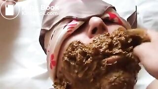 Lady drops a shit on her slave mouth