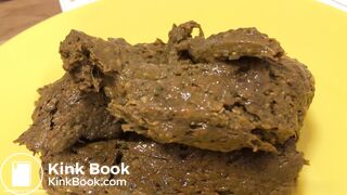 A blonde girl shit then scrutinized it.