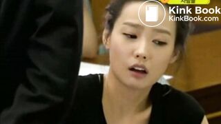 korean girl is holding up diarrhea in test stie