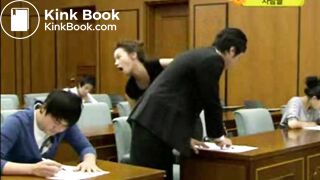 korean girl is holding up diarrhea in test stie