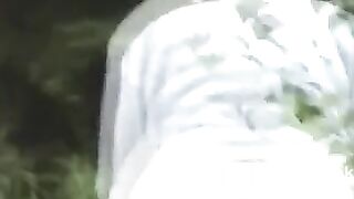 She takes a quick outdoors runny shit