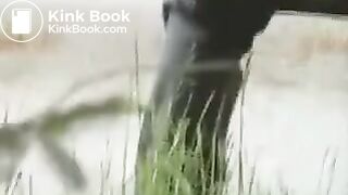 She takes a quick outdoors runny shit