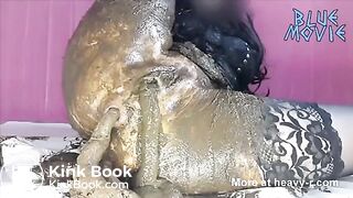 Dark haired teen masturbating with fresh shit