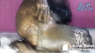 Dark haired teen masturbating with fresh shit