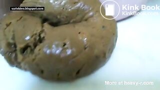 Blonde girl pooping a lot