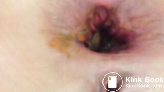 slut pushing out plug, piss and shit