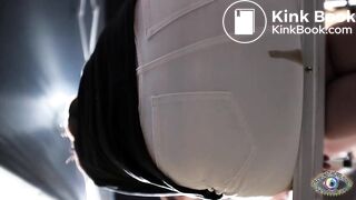 Woman 1eaking shit at the beer garden