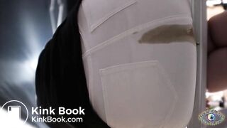 Woman 1eaking shit at the beer garden