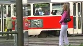 Sandra poops her white pants in the city