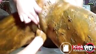 the woman who is inserted by a didlo beyond panty and shit