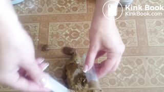 sexy Russian with a mask poops