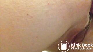 Pushing out dirty plug and enjoying tongue in ass