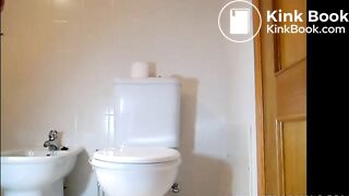 Italian girl is pooping reverse on top of the toilet