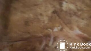 Guy smears shit over his cock and his chubby girlfriend