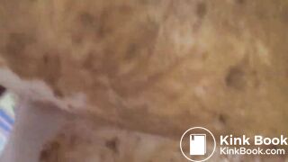 Guy smears shit over his cock and his chubby girlfriend