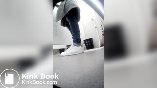 Beautiful girl having a shit and picking nose