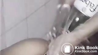 British beauty wife drinks directly the enema liquid