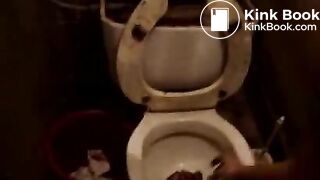 Students eating scat from public toilet