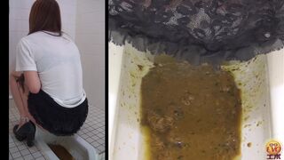 2 Japanese girls diarrhea in floor toilet.