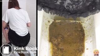 2 Japanese girls diarrhea in floor toilet.